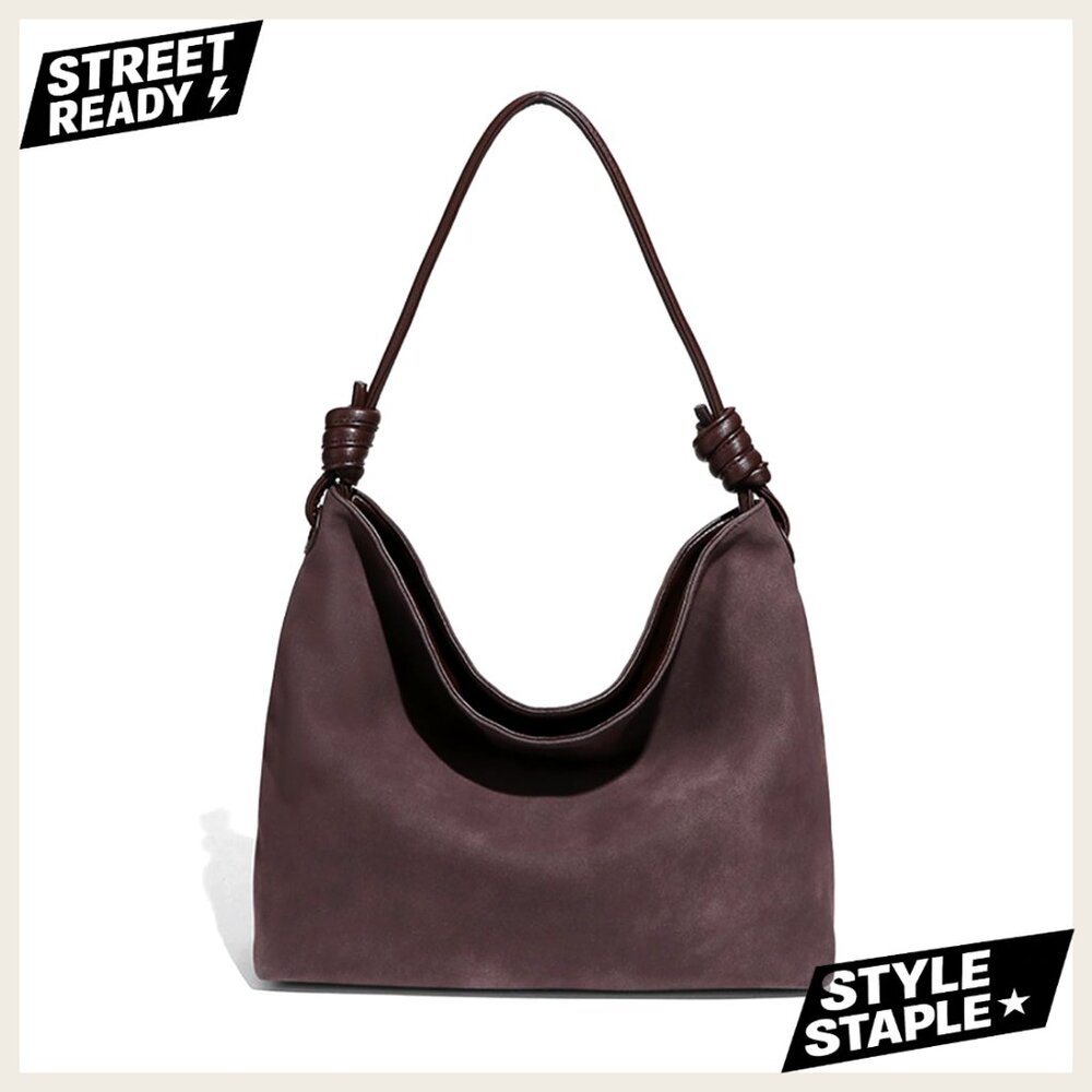 Large Faux Suede Hobo Tote Bag Lightweight Slouchy Shoulder Handbag